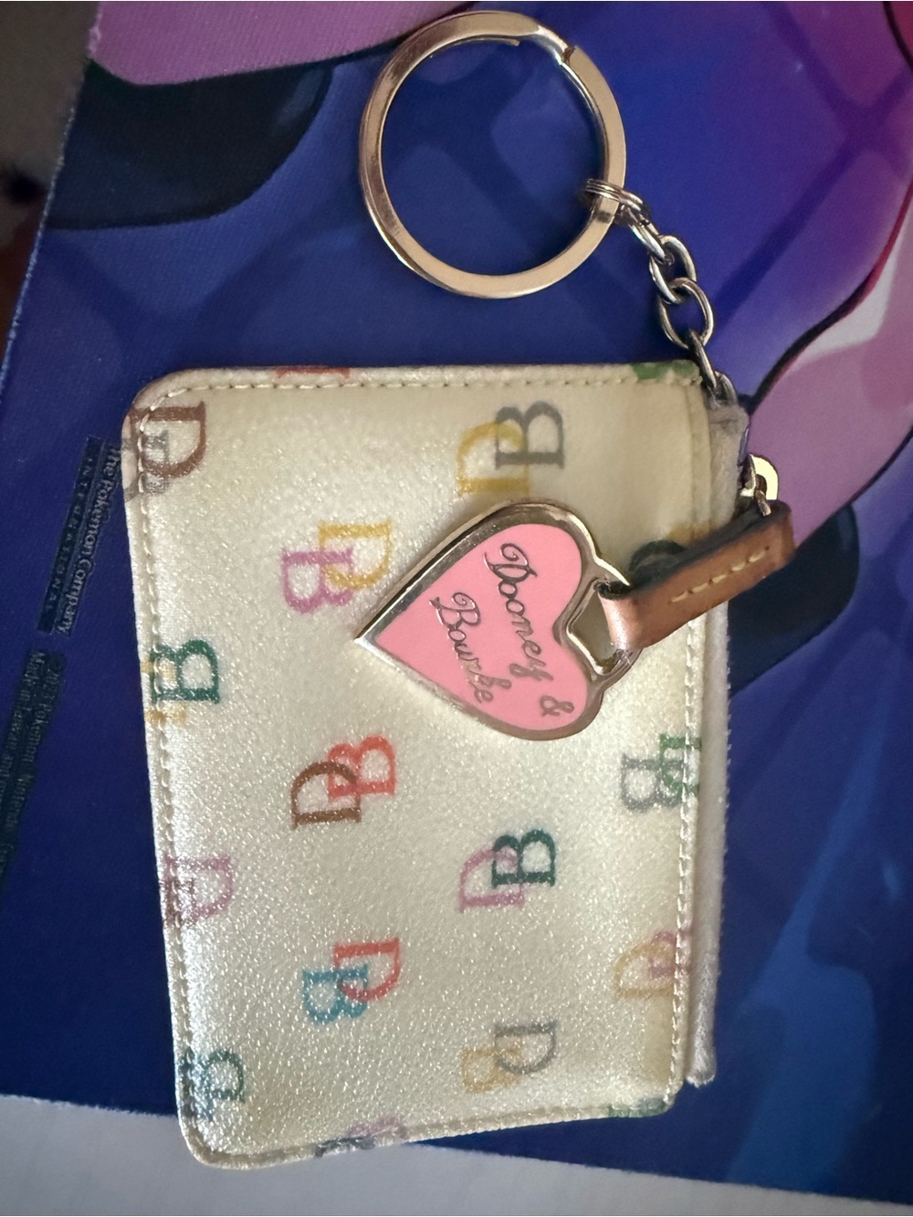 Dooney & Bourke Cream Multicolor DB Monogram Heart Keycard Wallet - Picture 7 of 7